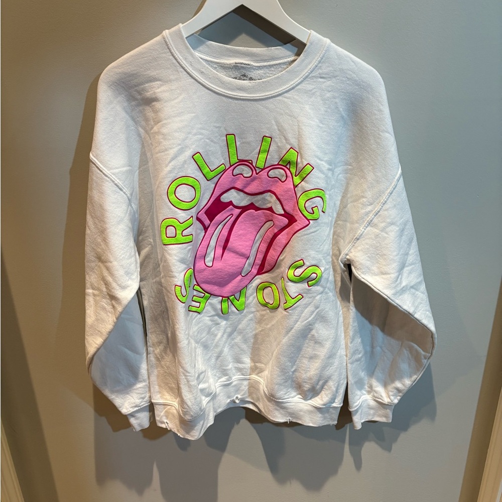 Rolling Stones White Sweatshirt with Pink Logo